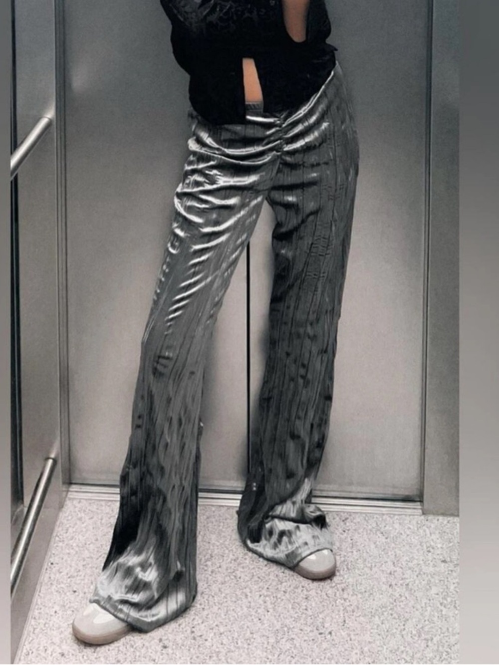 NWT Zara Size S Gray Velvet Flare Pants